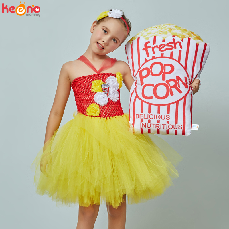 Baby Food Intake - Sukienka tutu dla dziewczynek inspirowana popcornem,