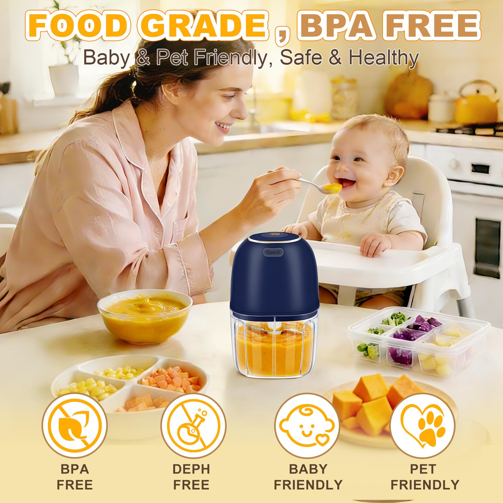 Baby Food With Meat - Elektryczny rozdrabniacz do czosnku, bezprzewodowy mini